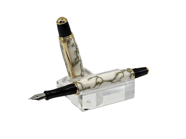 Stylo plume en TruStone Blanc marbré fil or